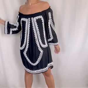 ZARA embroidered off the shoulder dress with long sleeves
